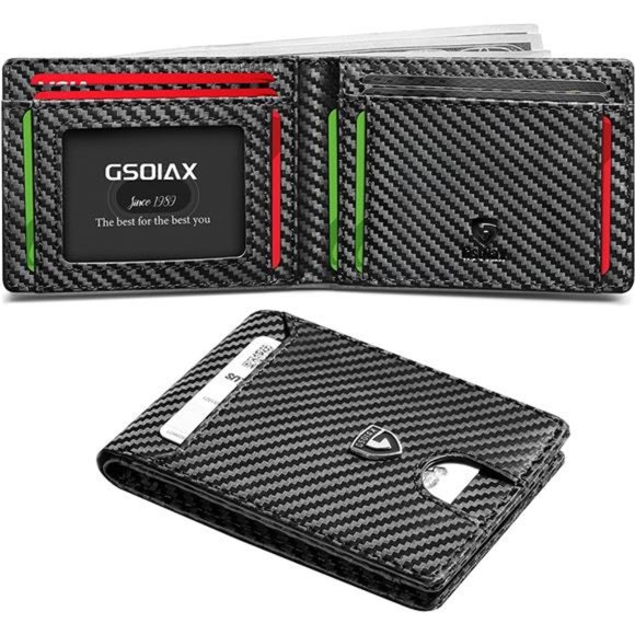 Mens Slim Wallet RFID Blocking Bifold Carbon Fiber Thin wallets for men